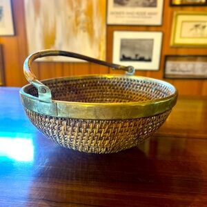 Handcrafted Woven Basket with Brass Accents